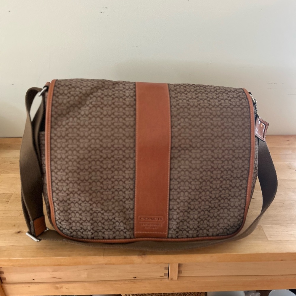 COACH SIGNATURE HUDSON KHAKI JACQUARD Y2K COMMUTER LAPTOP MESSENGER BAG F77004